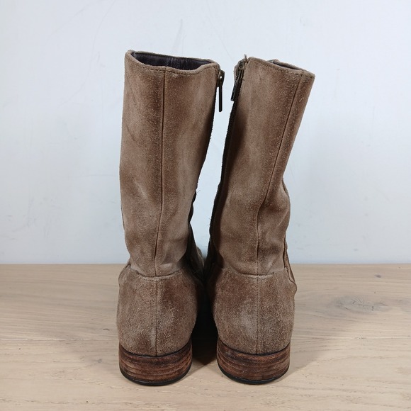 UGG Tan Leather Mid Calf Boots Womens 8.5 Embroidered Stitch Low Heel Winter - Picture 4 of 10